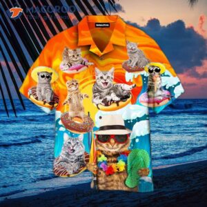 Funny Cat Lovers Surfing Hawaiian Shirts At The Beach In Summer