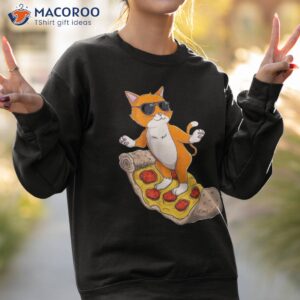 funny cat surfing on pizza cute lover boys girls kids shirt sweatshirt 2