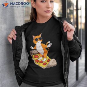 funny cat surfing on pizza cute lover boys girls kids shirt tshirt 3