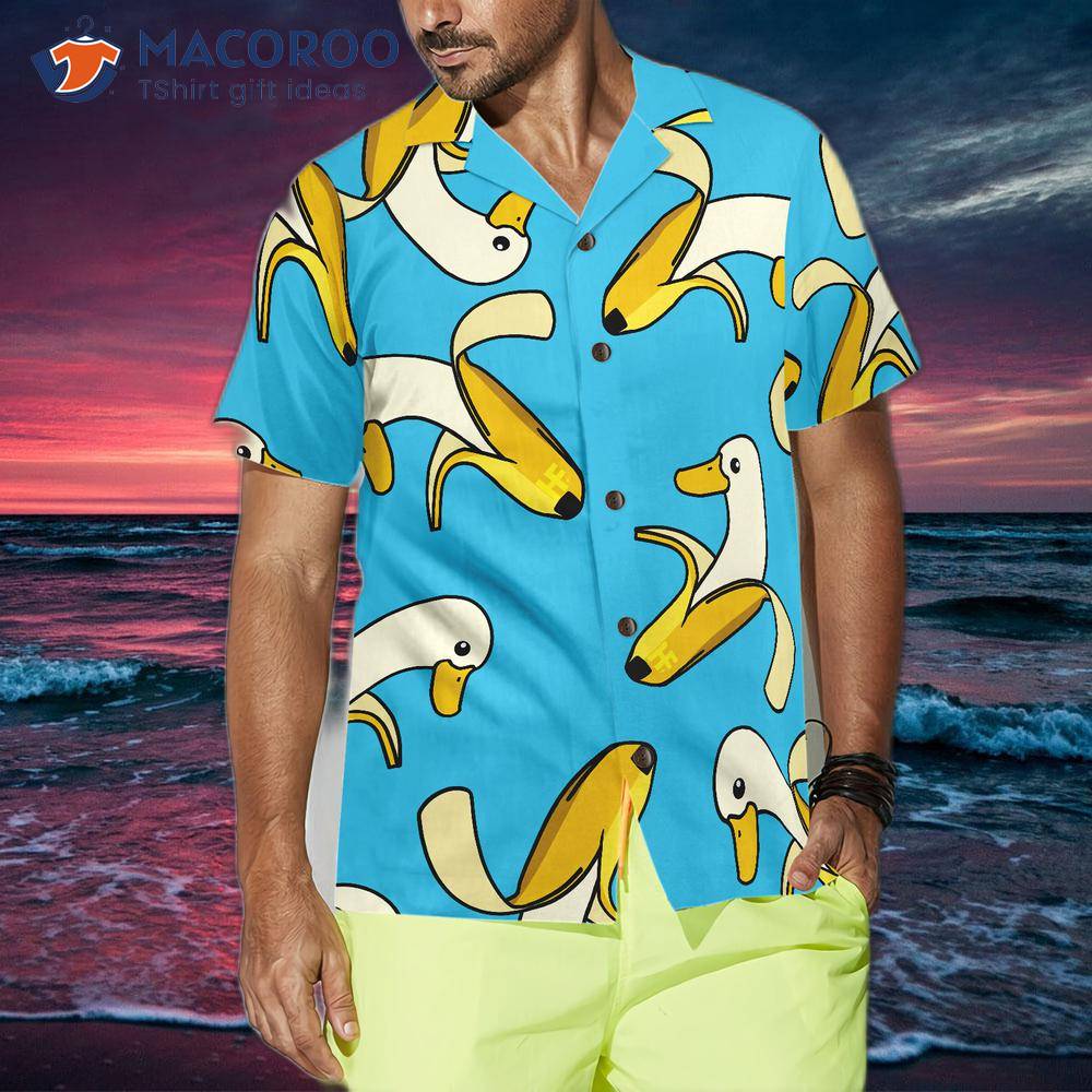 Funny Cute Banana Duck Short Sleeves Hawaiian Shirt