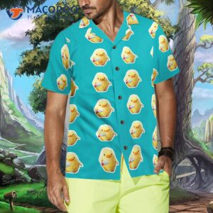 funny duck wearing a hawaiian shirt with knife 3