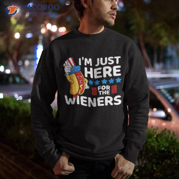 Funny Hot Dog I’m Just Here For The Wieners 4th Of July Usa Shirt