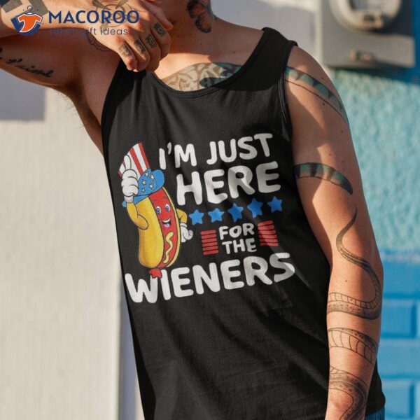Funny Hot Dog I’m Just Here For The Wieners 4th Of July Usa Shirt