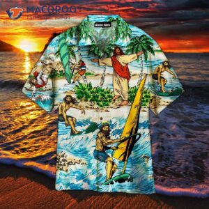 Funny Jesus Surfing Summer Tropical Hawaiian Shirts
