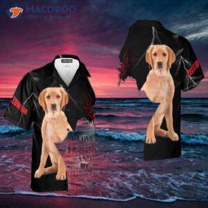 Funny Jesus-themed Yellow Lab Dog Hawaiian Shirts