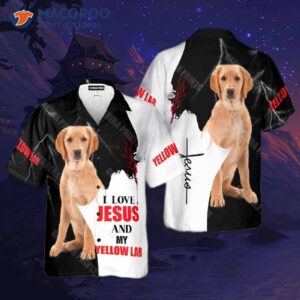 Funny Jesus-themed Yellow Lab Dog Hawaiian Shirts
