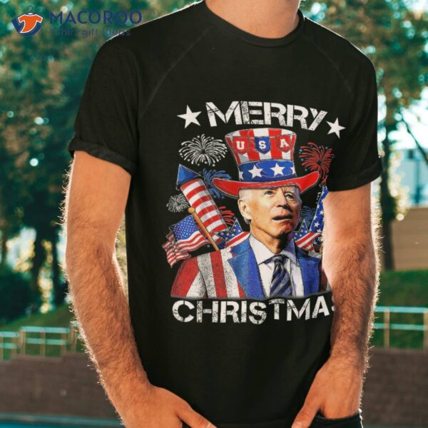 Funny Joe Biden Merry Christmas 4th Of July Firework Usa Shirt