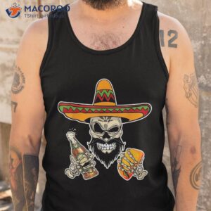 funny mexican sugar skull with tacos and beer shirt tank top