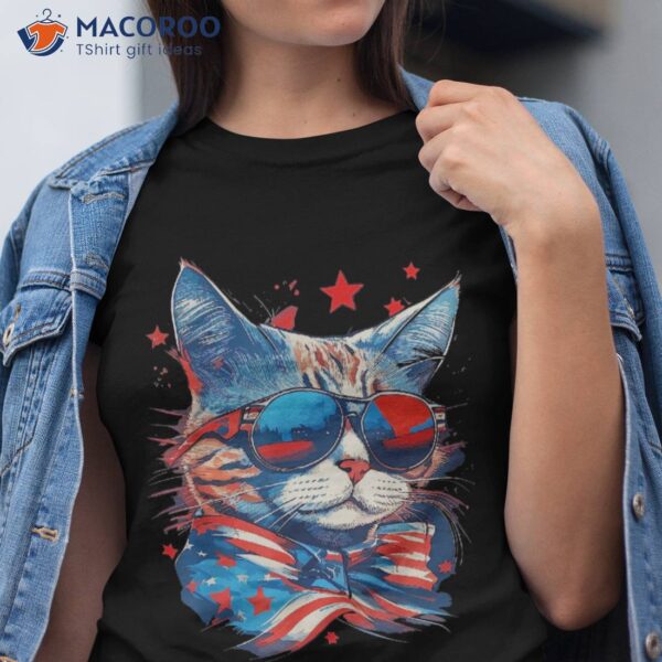 Funny Patriotic Cat Meowica 4th Of July Kitten Lover Shirt