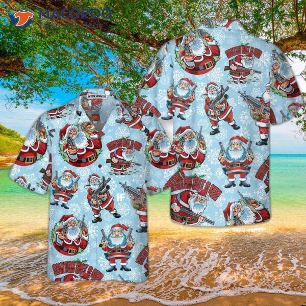 Funny Santa Claus With A Machine Gun Christmas Hawaiian Shirt, Shirt