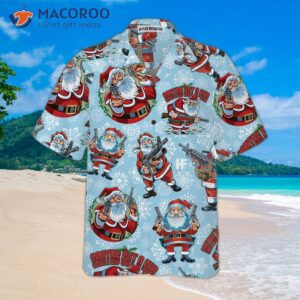 funny santa claus with a machine gun christmas hawaiian shirt shirt 2