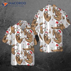 funny sloth in santa hat grey christmas hawaiian shirt best shirt for lover 0