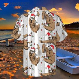 funny sloth in santa hat grey christmas hawaiian shirt best shirt for lover 1