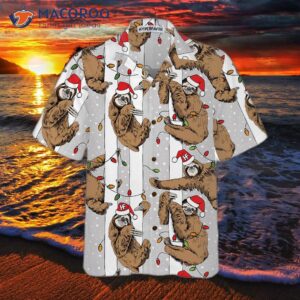 funny sloth in santa hat grey christmas hawaiian shirt best shirt for lover 2