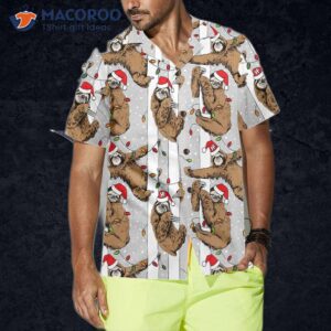 funny sloth in santa hat grey christmas hawaiian shirt best shirt for lover 3