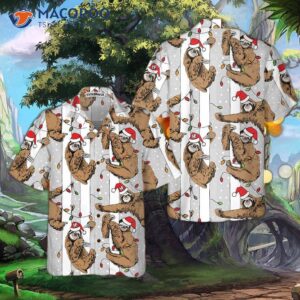 funny sloth in santa hat grey christmas hawaiian shirt best shirt for lover 4