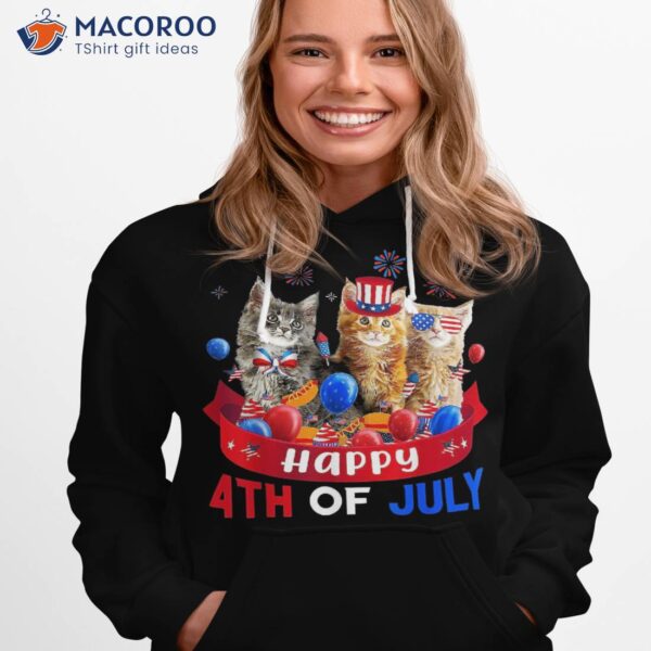 Funny Three Cat 4th Of July American Flag Patriotic Shirt