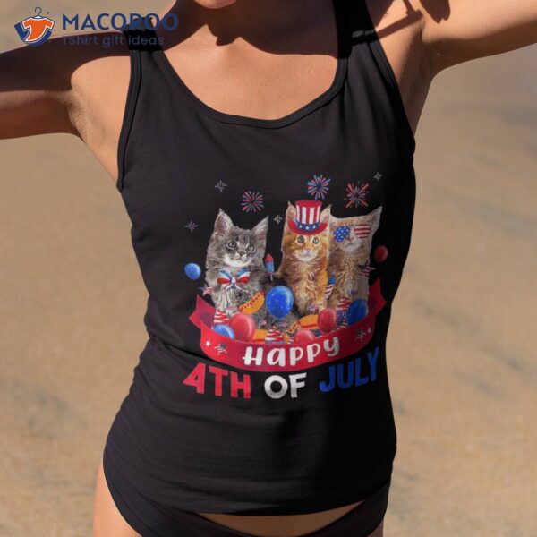 Funny Three Cat 4th Of July American Flag Patriotic Shirt