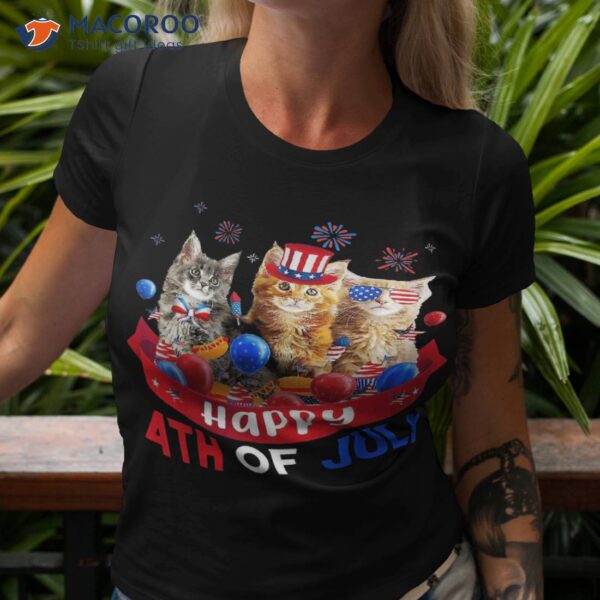 Funny Three Cat 4th Of July American Flag Patriotic Shirt