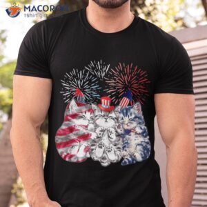 funny three cat 4th of july american flag patriotic shirt tshirt
