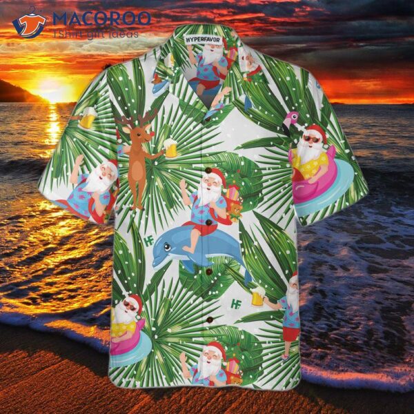 Funny Tropical Christmas Hawaiian Shirt, Santa Claus Shirt For