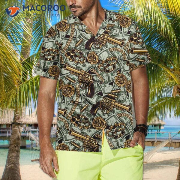 Gangster And Money Vintage Seamless Pattern Hawaiian Shirt, Short-sleeve Shirt For