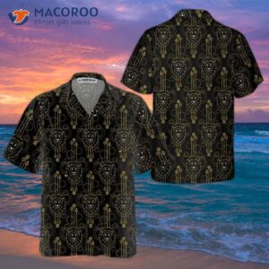 Geometric Lion Seamless Pattern Hawaiian Shirt, Button Up Shirt For & , Cool Gift