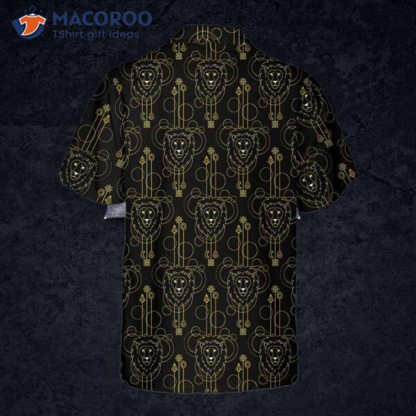 Geometric Lion Seamless Pattern Hawaiian Shirt, Button Up Shirt For & , Cool Gift