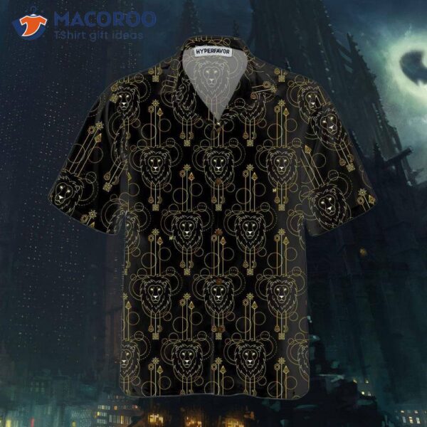 Geometric Lion Seamless Pattern Hawaiian Shirt, Button Up Shirt For & , Cool Gift