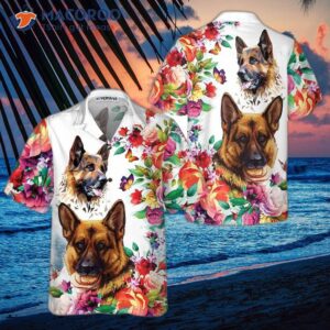 german shepherd floral pattern hawaiian shirt funny adult dog shirt 0