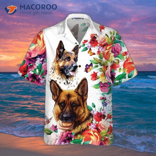 German Shepherd Floral Pattern Hawaiian Shirt, Funny Adult Dog Shirt
