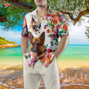 german shepherd floral pattern hawaiian shirt funny adult dog shirt 3