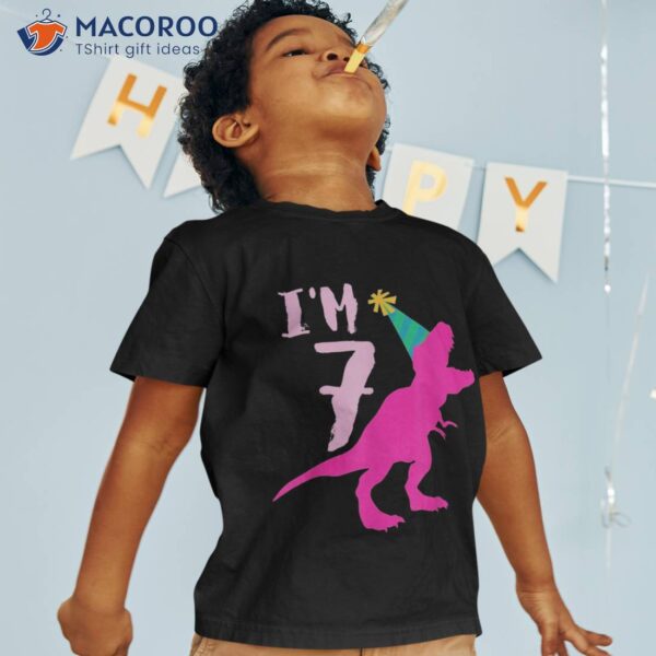 Girls Dinosaur Birthday Pink I’m 7 Year Old Back To School Shirt