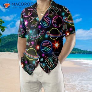 glowing space with rainbow star hawaiian shirt 3