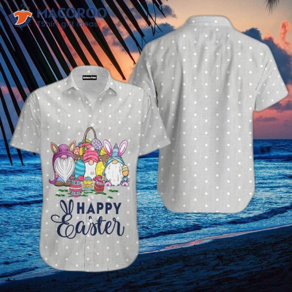 Gnome-printed Happy Easter Polka-dot Pattern Hawaiian Shirts