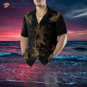 golden koi fish on waves hawaiian shirt 0