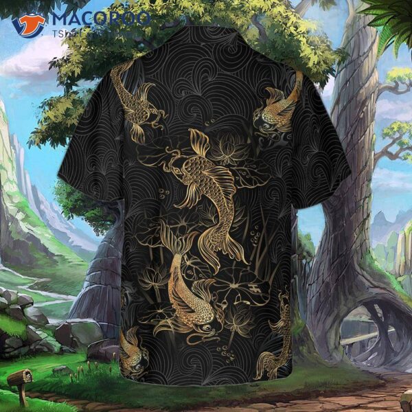 Golden Koi Fish On Waves Hawaiian Shirt