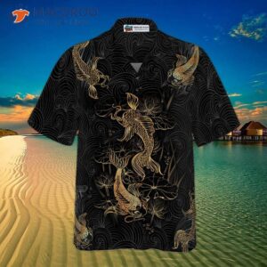 golden koi fish on waves hawaiian shirt 2