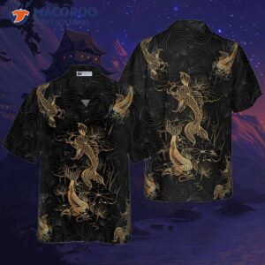 golden koi fish on waves hawaiian shirt 3