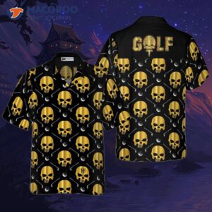 golf and golden skull pattern hawaiian shirt 0