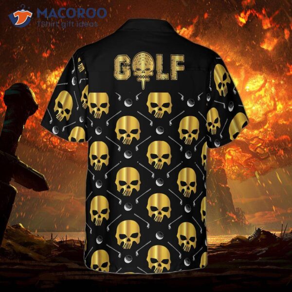 Golf And Golden Skull Pattern Hawaiian Shirt