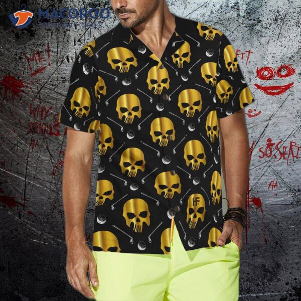 Golf And Golden Skull Pattern Hawaiian Shirt