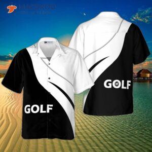 Golf-print Black And White Hawaiian Shirt