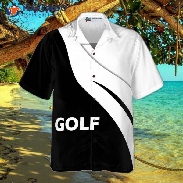 Golf-print Black And White Hawaiian Shirt