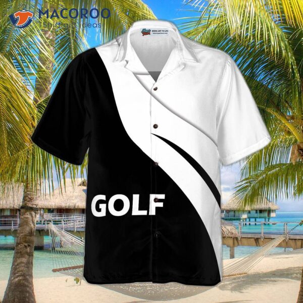 Golf-print Black And White Hawaiian Shirt