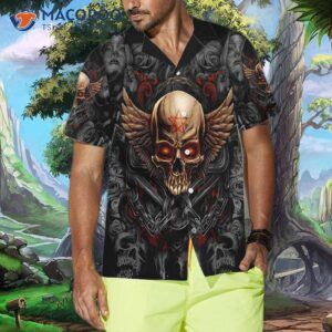 gothic skull biker hawaiian shirt pentagram goth shirt for and 0