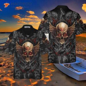 gothic skull biker hawaiian shirt pentagram goth shirt for and 2