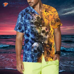 Gothic Skull Fire And Water Hawaiian Shirt, Unique Goth Shirt For