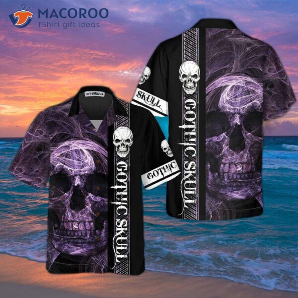 Gothic Skull Hawaiian Shirt, Cool Black Shirt For And