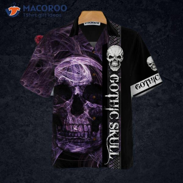 Gothic Skull Hawaiian Shirt, Cool Black Shirt For And